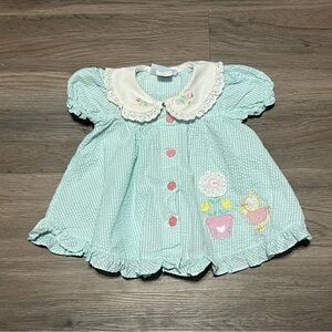 A Little Angel 6-9 Months Infant Dress Green White Seersucker Chick Easter VTG